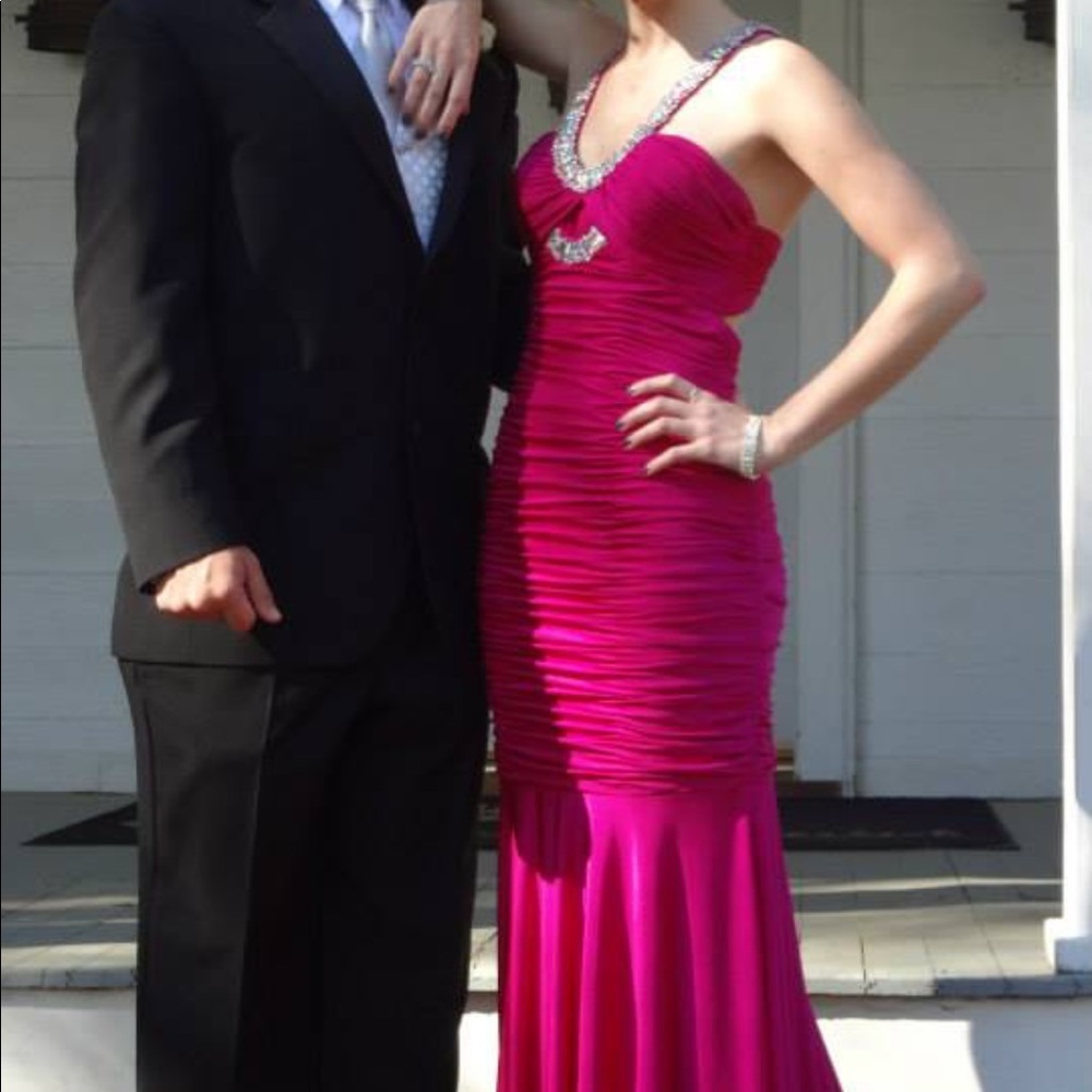 Raspberry pink floor length formal prom dress